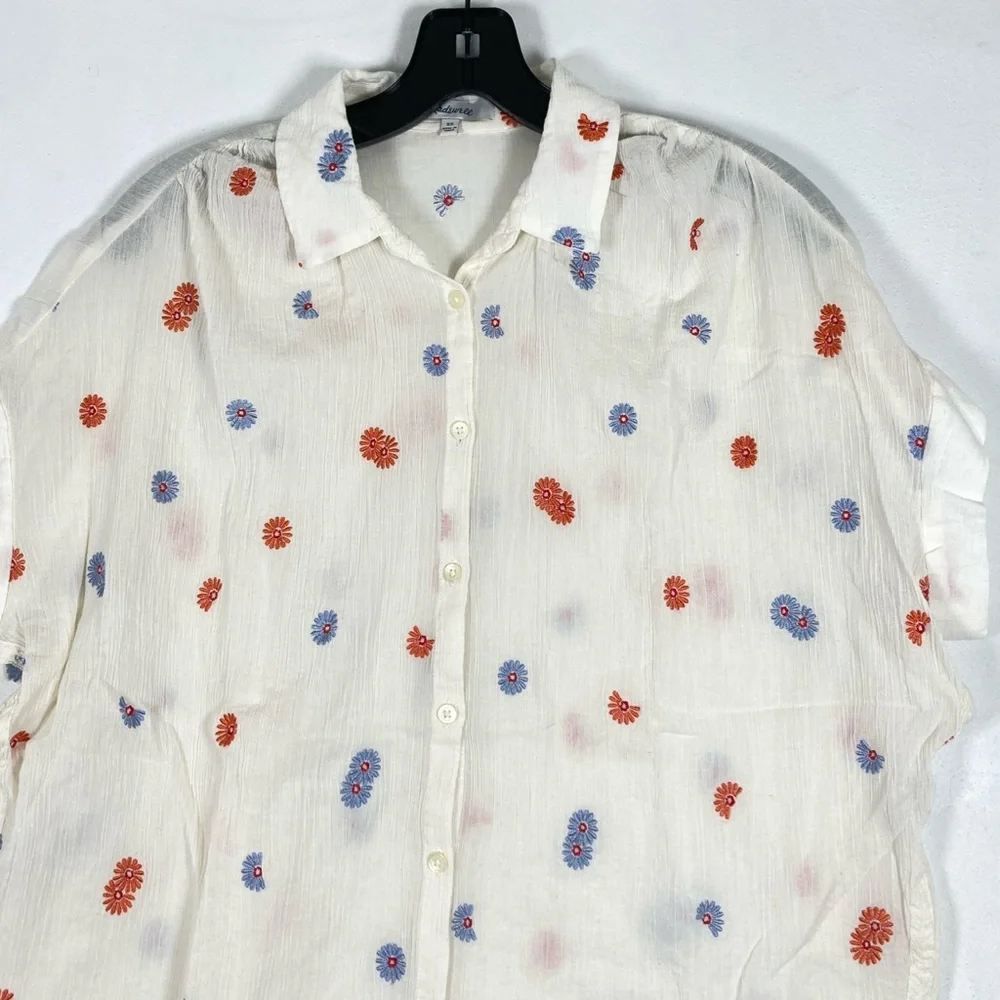 Madewell Shirt Daysi Women’s White XS Button Front Embroidered Floral Cotton - Picture 5 of 14